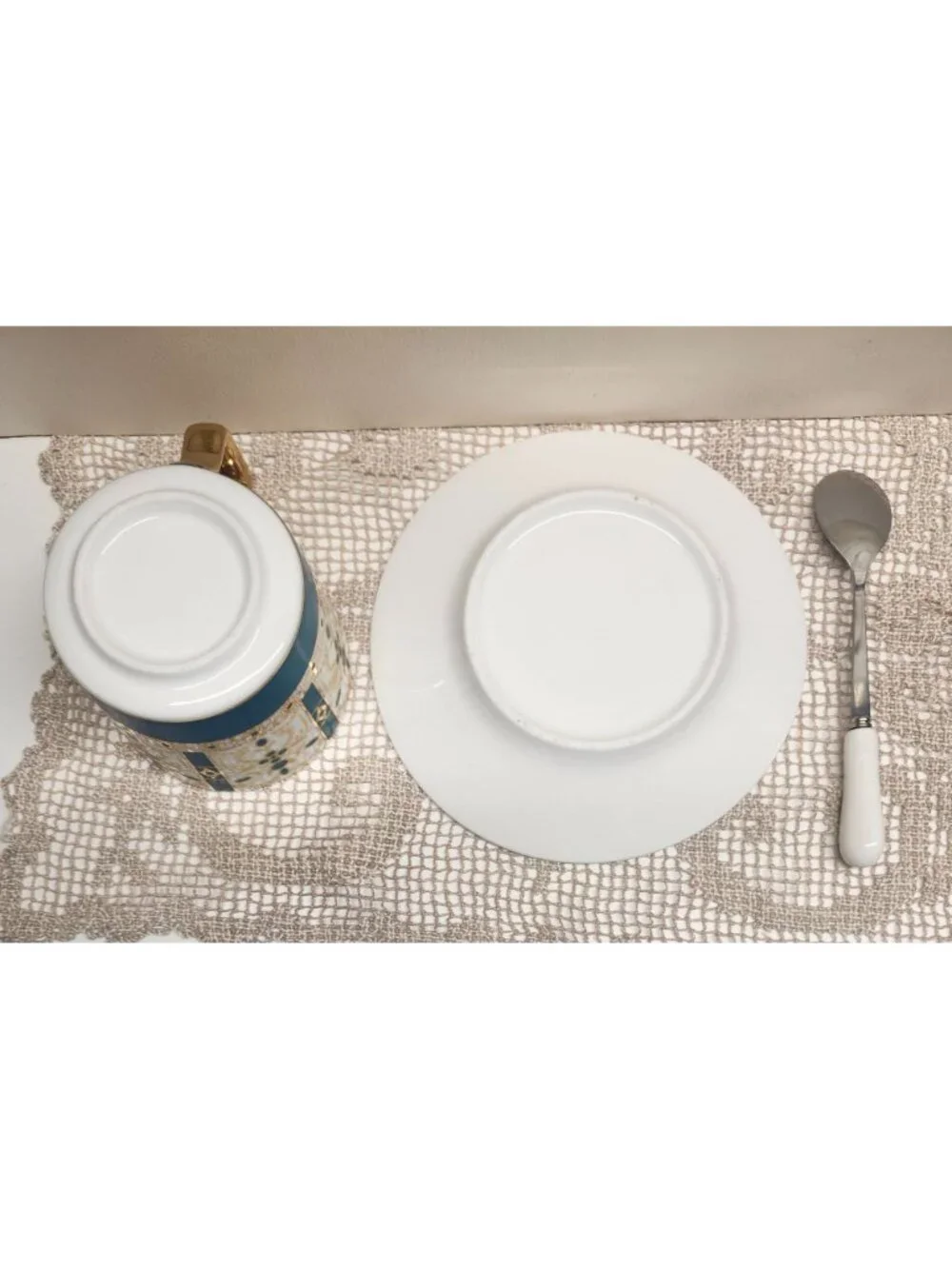 Bold Design Porcelain Tea Cup With Saucer & Matching Spoon - Intricate Blue & Go